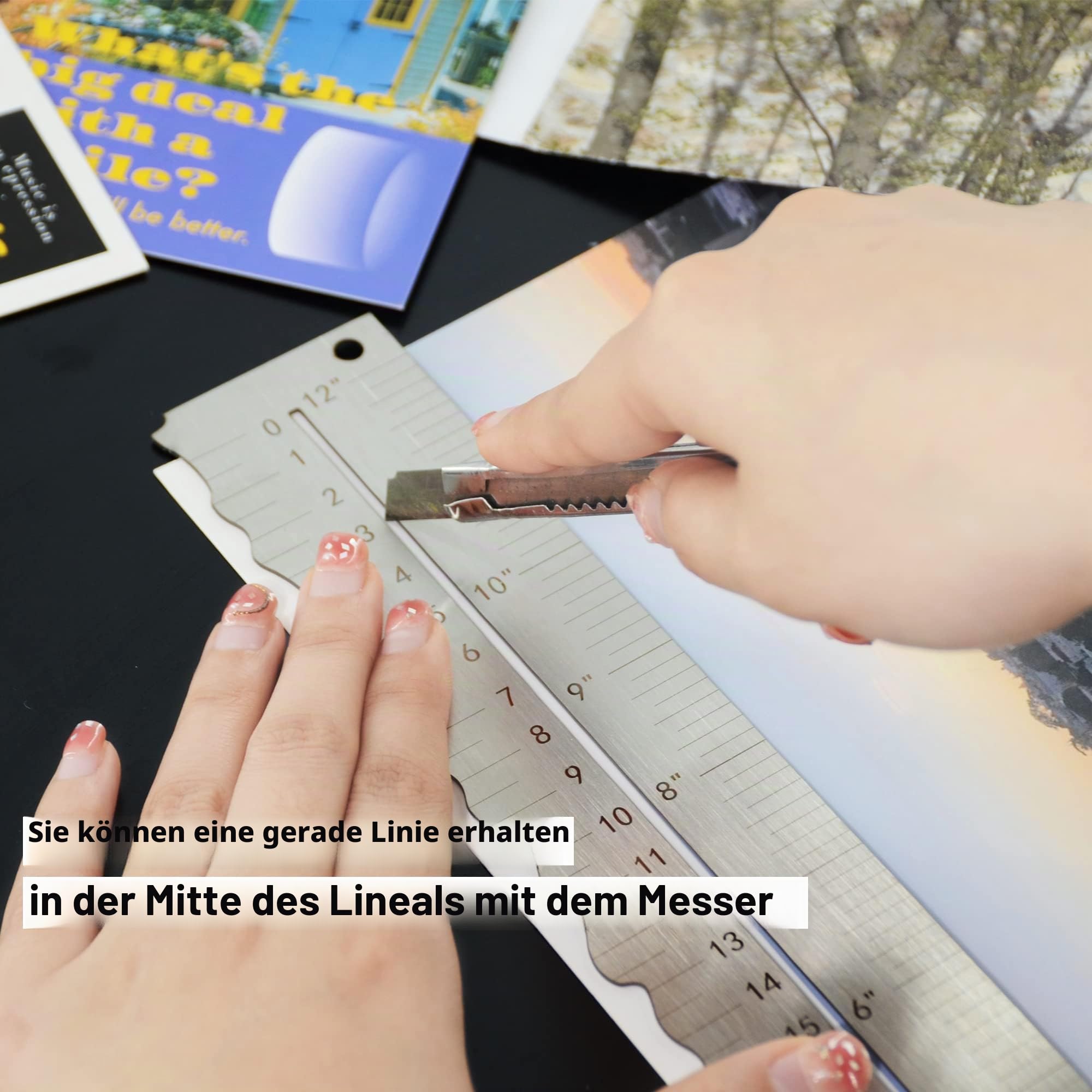 Edelstahl-Metall-Papier-Reißlineal zum Schneiden von Papier bis gewellten Linien, gezackte und unregelmäßige Kanten, 30.5 cm, Messwerkzeug für Ingenieur, Schule, Architekten und Zeichnen, H