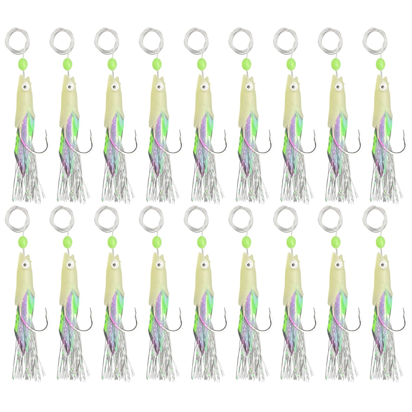 20pcs Mackerel Feathers, Professional Sea Fishing Lures, Sea Fishing Bait With Luminous Beads, Pre-Tied Rigs For Multi-Species Catch, Mackerel Lures Set For Boat And Shore Fishing