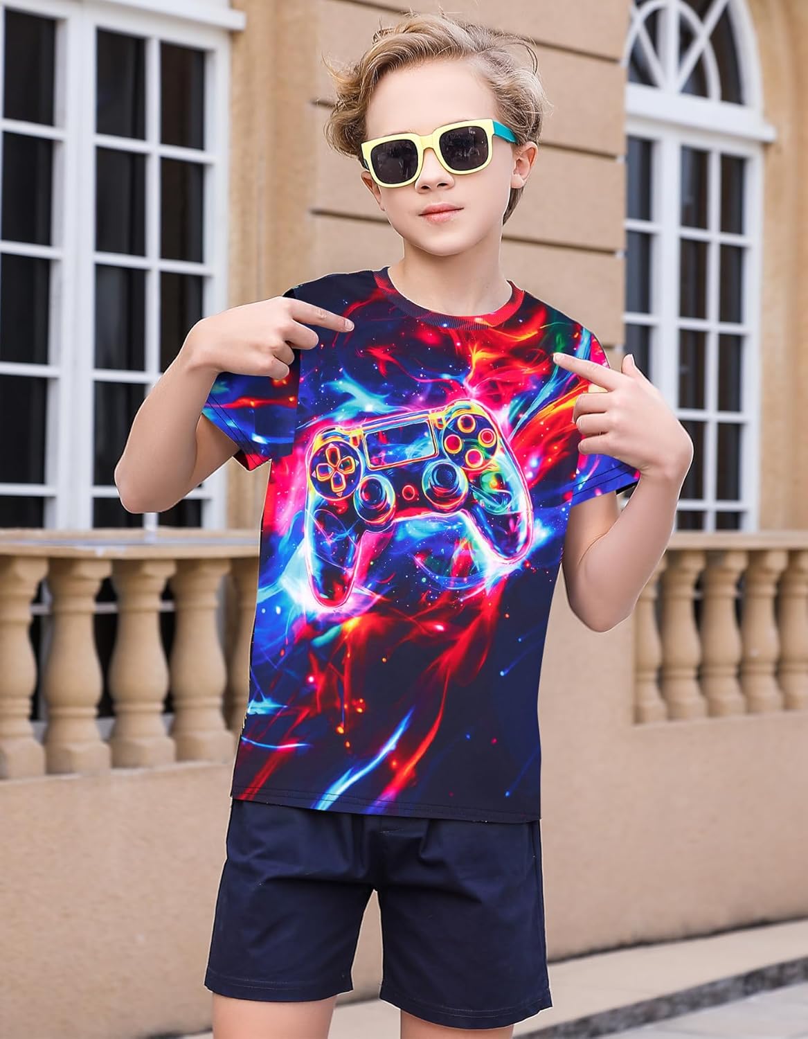 Boys Girls Neon Shirt Short Sleeve Cool 3D Graphic Print Neon Game Summer Tees Tops for 8-12 Years - Image 2