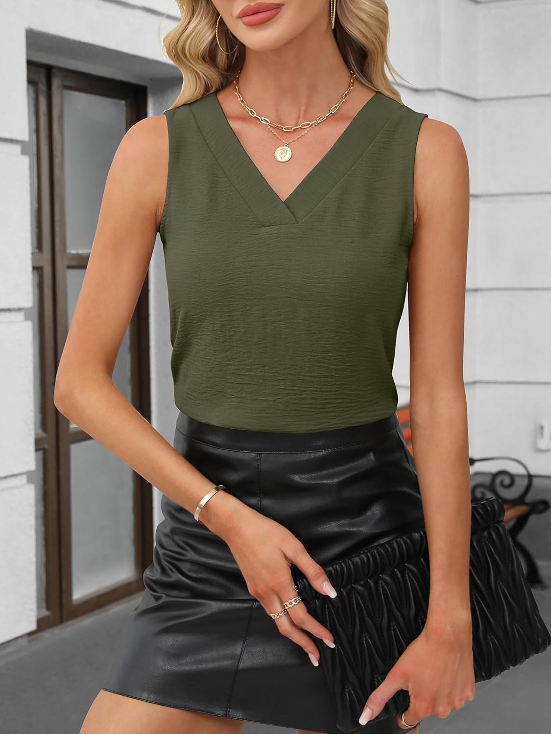 ANRABESS Tank Top for Women Dressy Casual Business Work Blouses Sleeveless V Neck Textured Tops 2026 Spring Summer Outfits - Image 4