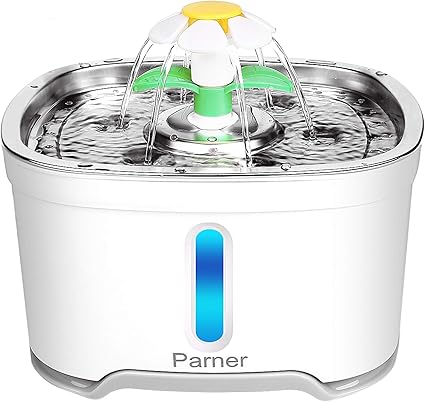 Parnerペット給水器 自動給水器 水飲み器 猫/小型犬用 循環式給水器 ステンレス鋼 活性炭フィルター付き  シリコンマットと2つのクリーニングブラシ付き BPAフリー 2.5L大容量 LEDライト 猫、犬、鳥、その他のペット用