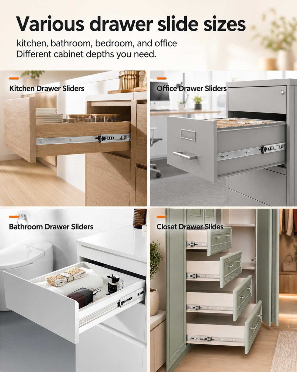 Gobrico Hardware 18 inch Drawer Slides 15 Pair，Soft Close Drawer Slides 3 Fold, Cabinet Drawer Slides Full Extension Drawer Glides, Heavy Duty Hydraulic Self Close Rails, Side Mount Ball Bearing