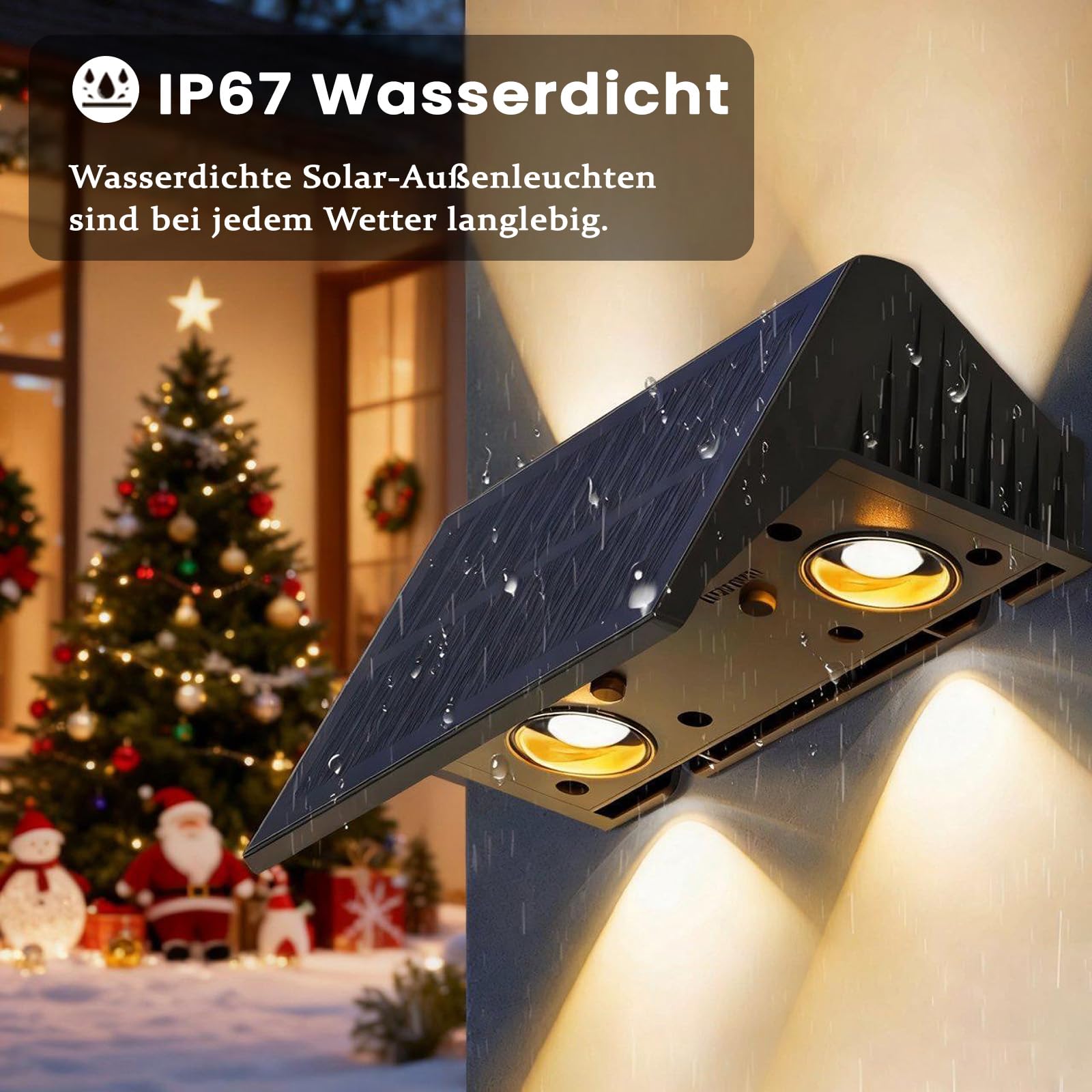 wandleuchte solar außen solar wandleuchte aussen solarlampen Nach Oben und Unten Beleuchtet 4 LEDs IP67 Wasserdichte Solarleuchte für Garten Balkon Terrasse Treppen Warmweiß 4er