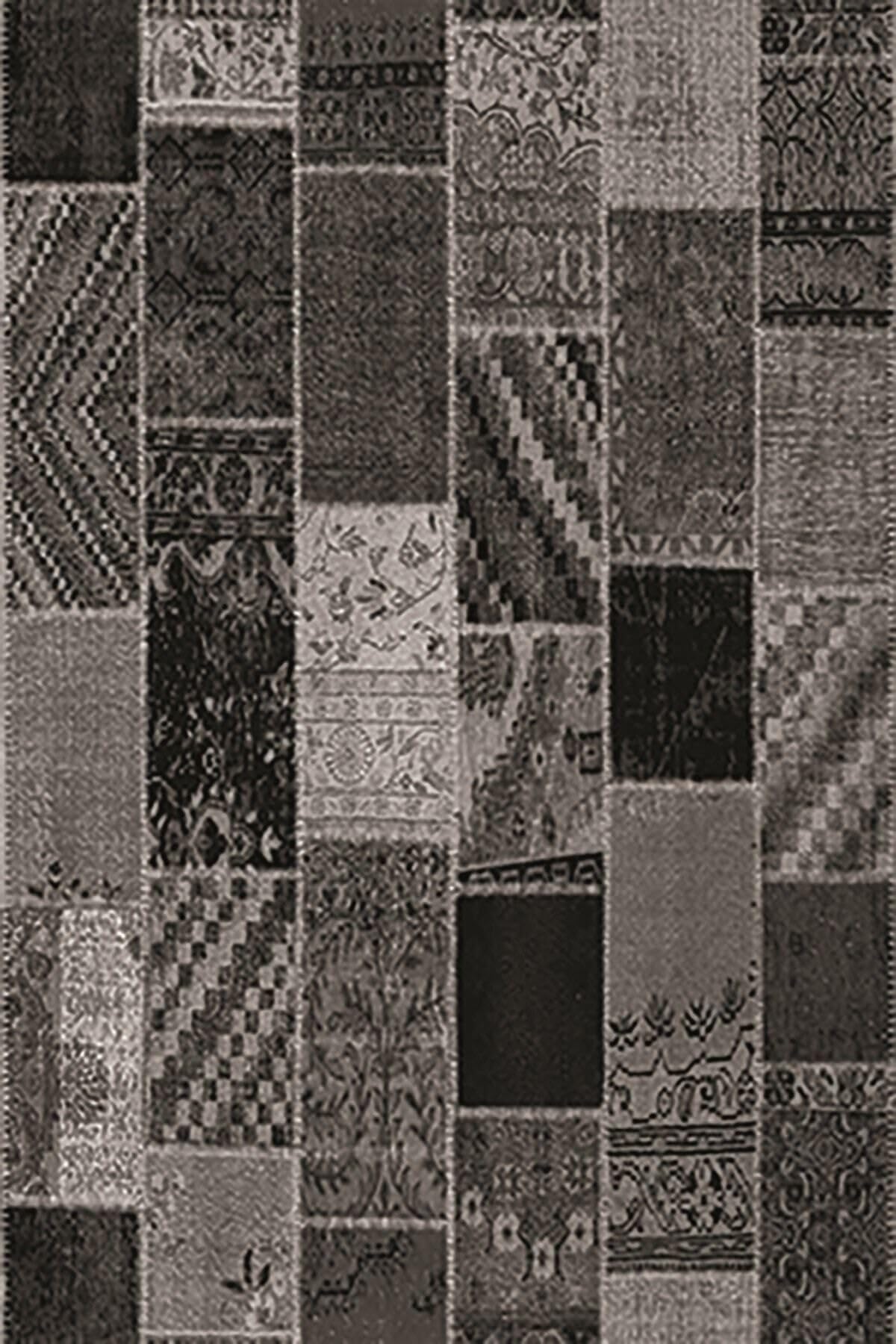Pelangi Gri Patchwork Kırkyama Desen Yıkanabilir Kaymaz Taban Leke Tutmaz Modern Salon Halısı Ve Yolluk, Siyah-Antrasit 100 x 500, 1358172100500728