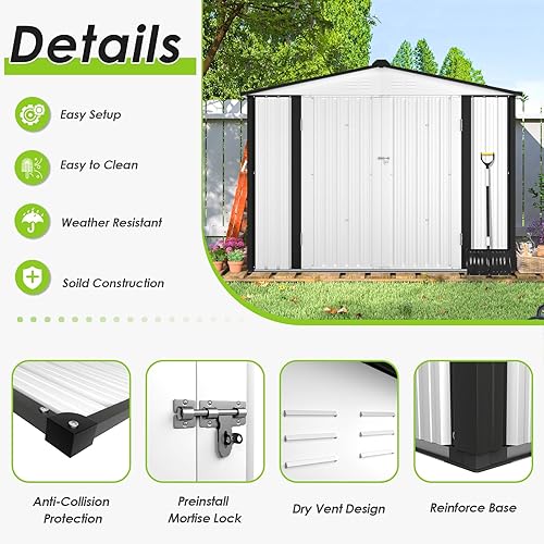 Miniatura 4 de Crownland Cobertizo de almacenamiento de jardín de 4 x 6 pies, casa de herramientas con puerta corrediza para exteriores, cobertizo de acero estilo