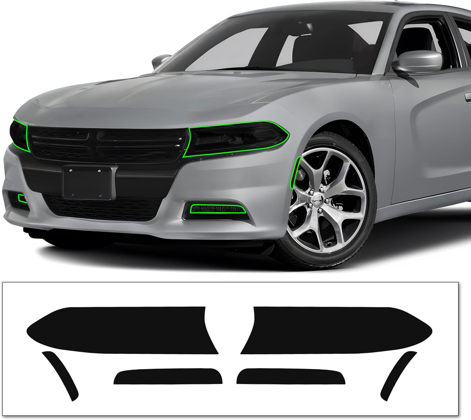 Pre-Cut Headlight & Fog-Light Tint Kit Compatible with Dodge Charger 2015-2020 | Precision Cut Stretchable PPF Vinyl Overlay Cover Wrap (Dark Smoke)