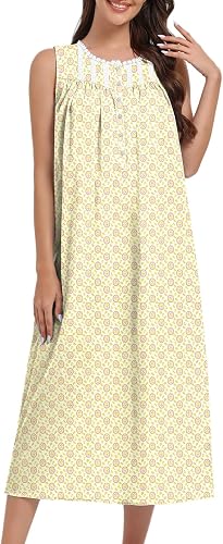 FMIRREO Cotton Nightgowns for Women Sleeveless Tank Night Gown Soft House Dress 
