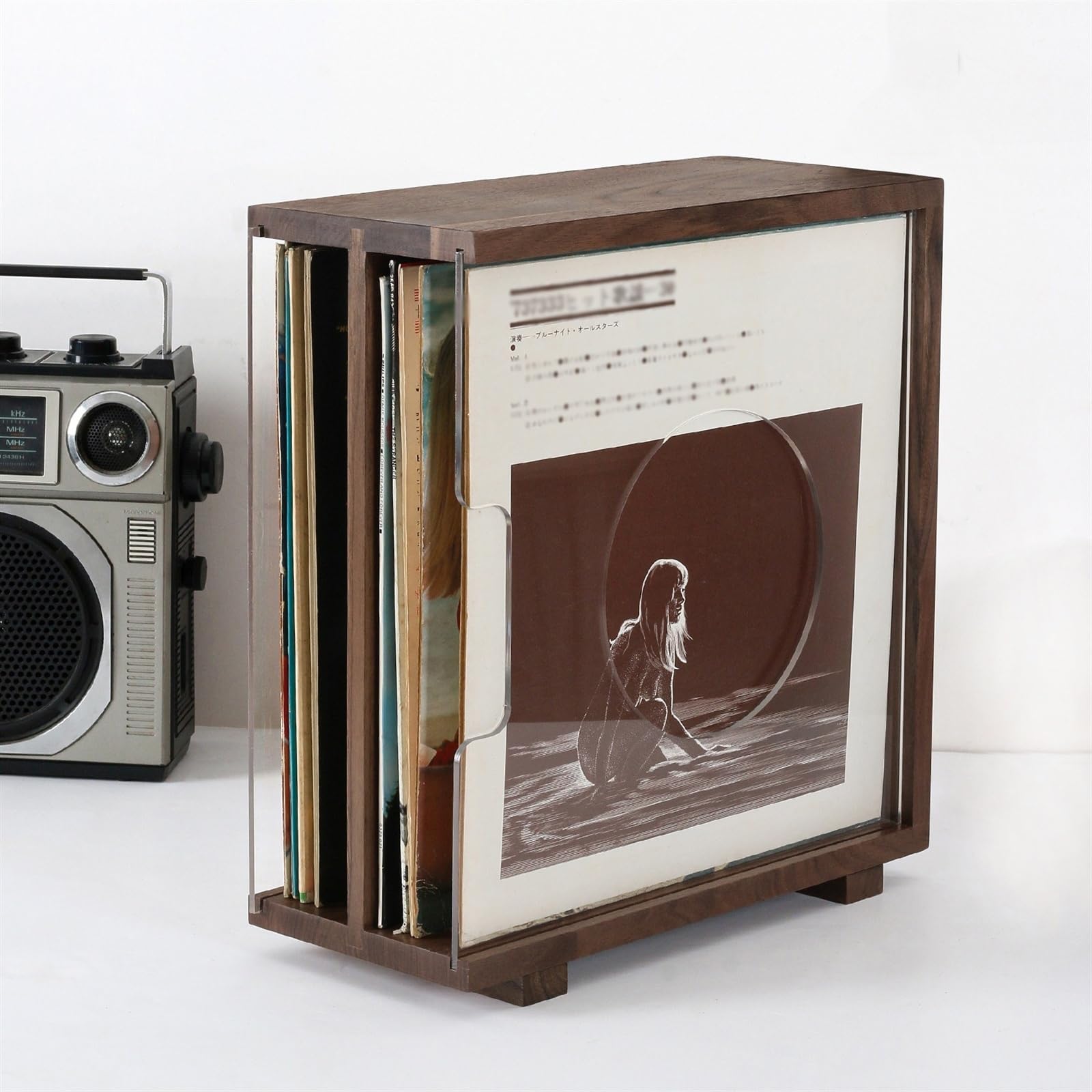 archiviazione dei record Scatola portaoggetti for dischi in vinile con legno massello centro di intrattenimento