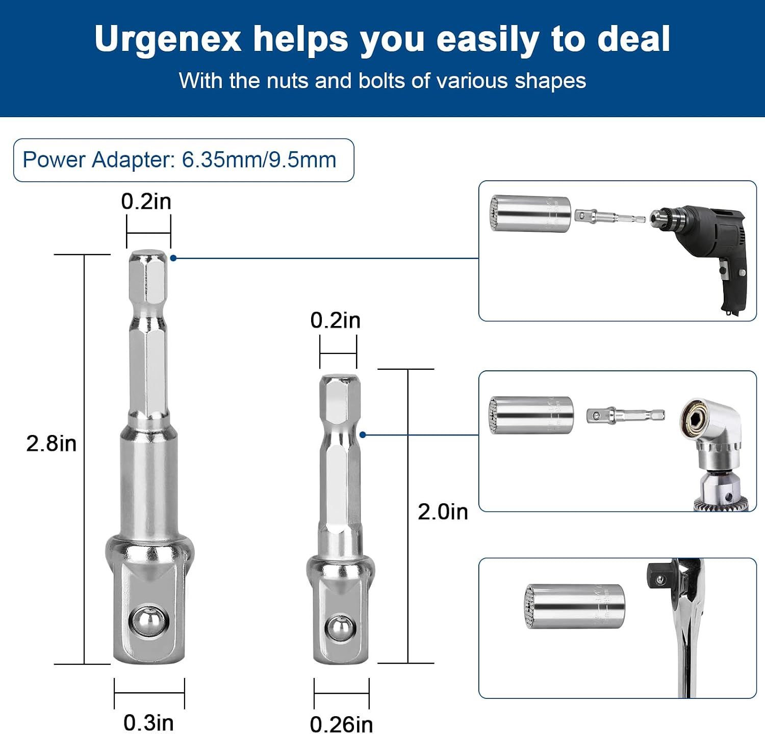 Linkstyle 4PCS Universal Socket Tool Gifts for Men, DIY Universal Super Socket Wrench Tools with Drill Adapter, Handy Grip Ratchet Gadgets Automotive Repair Kit for Dad Husband, 11-32mm, 7-19mm