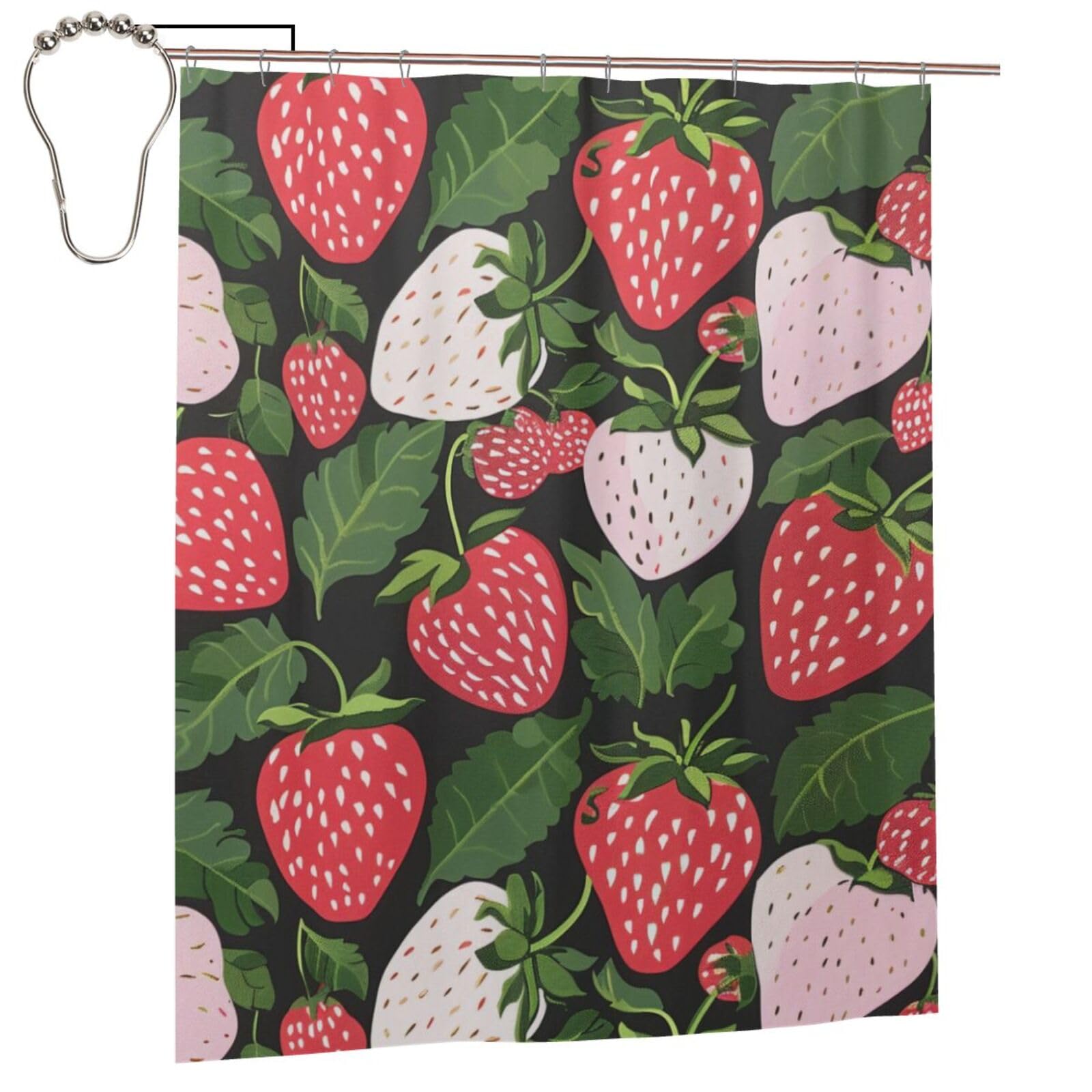 BWWHCCTI Strawberry Print Printed Shower Curtain With 12 Iron Hooks Opaque Quick Drying Waterproof Shower Curtains Sets For Bathroom 152x183 Cm