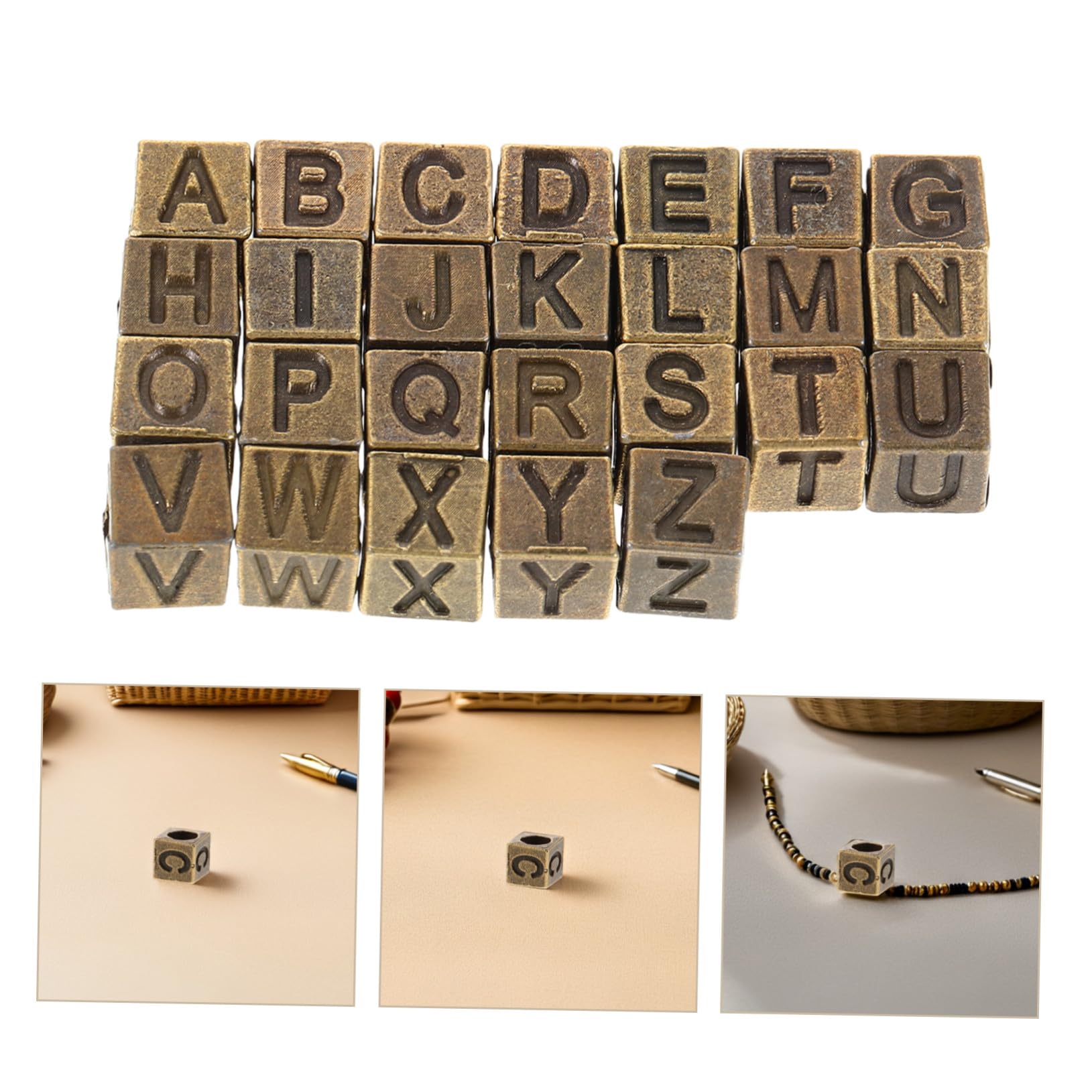 52 Piezas Abalorios de Letras Vintage A-z de Aleación con Gran Agujero para Pulseras Collares y Manualidades DIY