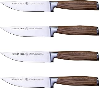 Schmidt Brothers -Bonded Teak 4-Piece Jumbo Steak Knife Set, High-Carbon German Stainless Steel Cutlery in a Wood Gift Box