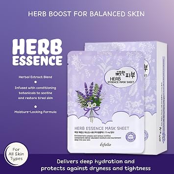 esfolio Herb Essence Face Mask Hydrating & Nourishing Sheet Masks, Herbal Extract-Infused Skincare, Soothing & Moisturizing Facial Masks for All Skin Types (Pack of 10)