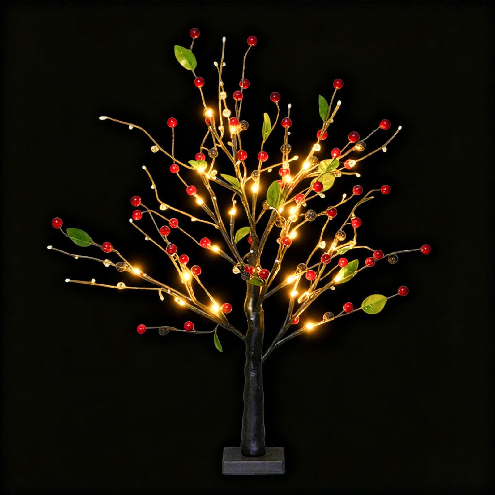 Árbol de flores de bayas rojas con luces que llenará de magia tu dormitorio