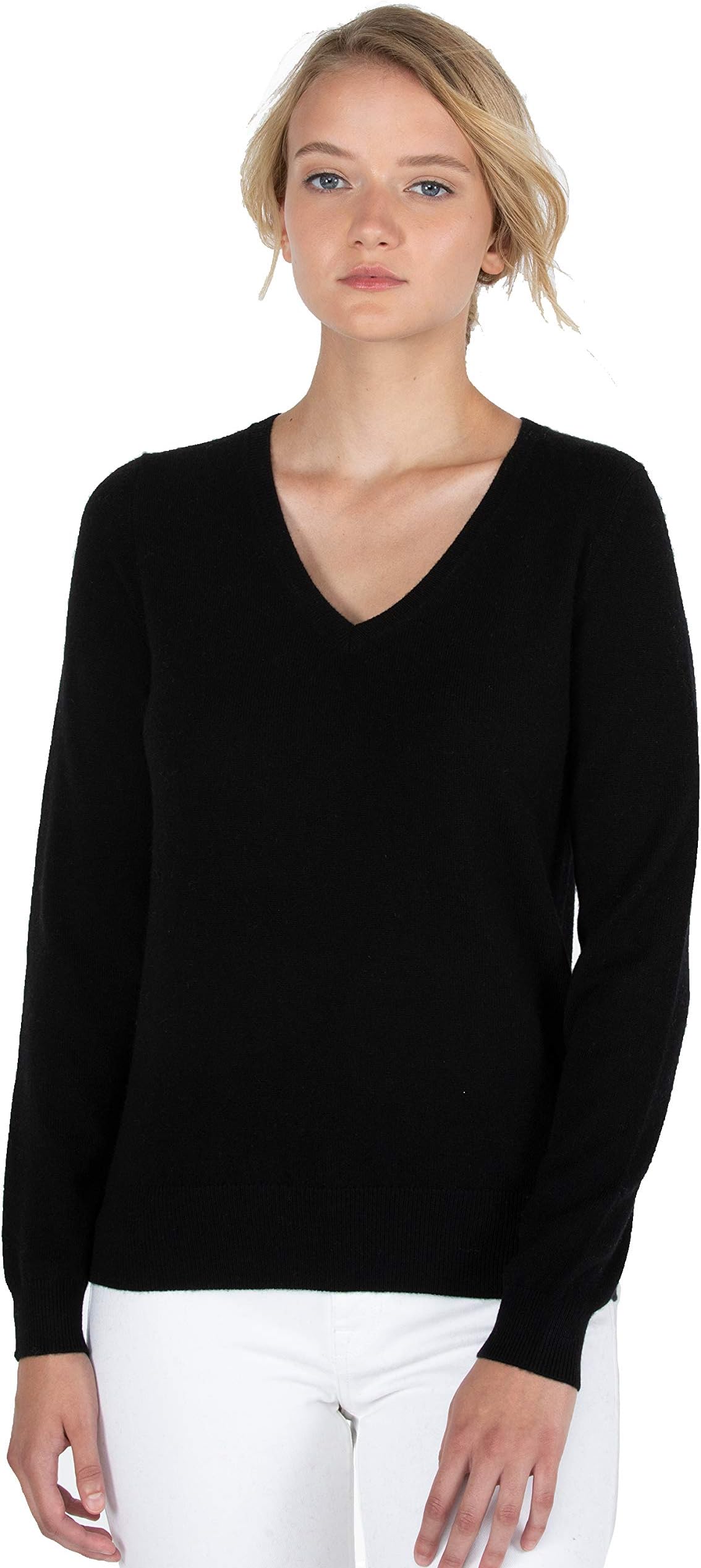 Women's 100% Pure Cashmere Long Sleeve Pullover V Neck Sweater