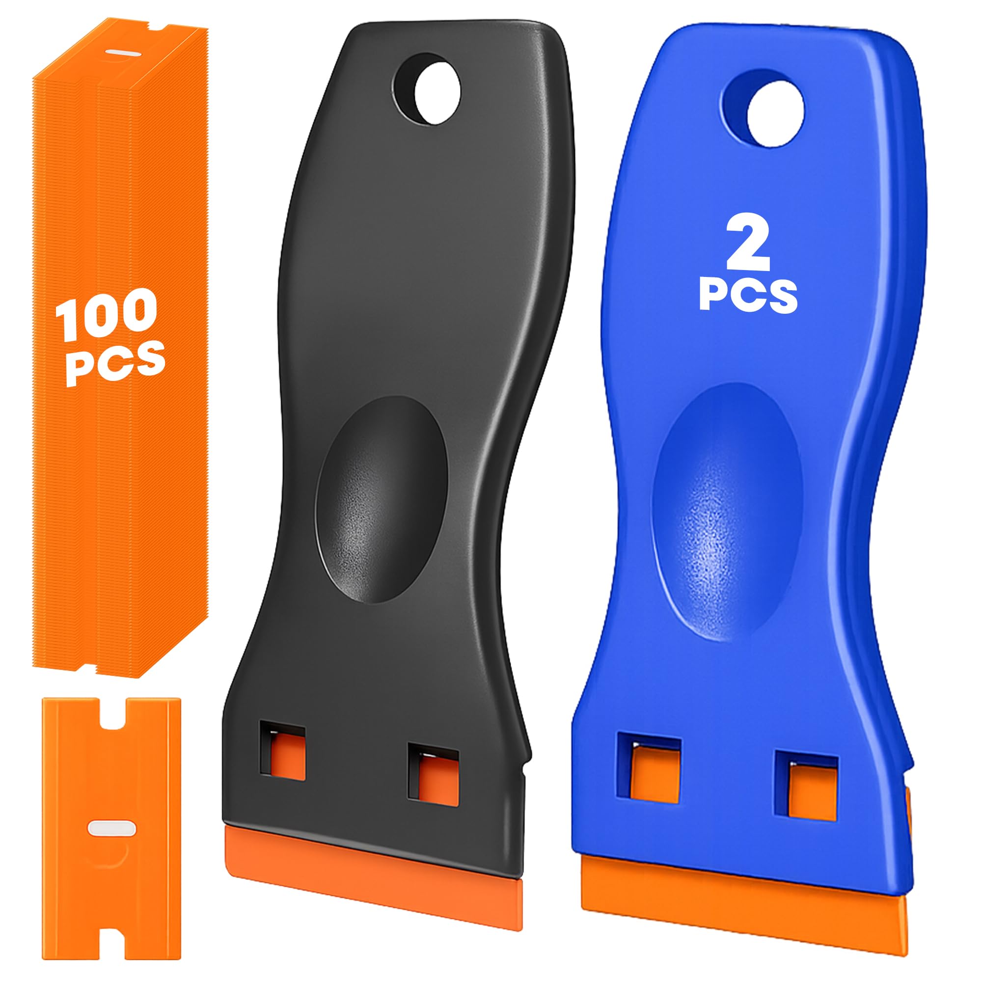 2PCS Plastic Oven Cleaning Tool Kit + 100 Spare Replacements | Multipurpose Non-Scratch Lightweight Cleaning Tool | for Removing Labels, Stickers, Decals, Adhesive, Paint & Glass Residue