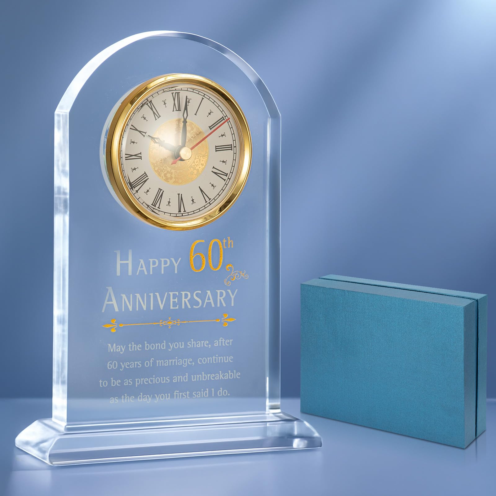 Sunnynest 60Th Anniversary Wedding Gift, Anniversary Quartz Clock, Desk Table Clock, 60 Years Of Marriage, Golden Wedding For Couple, Parents, Grandparents