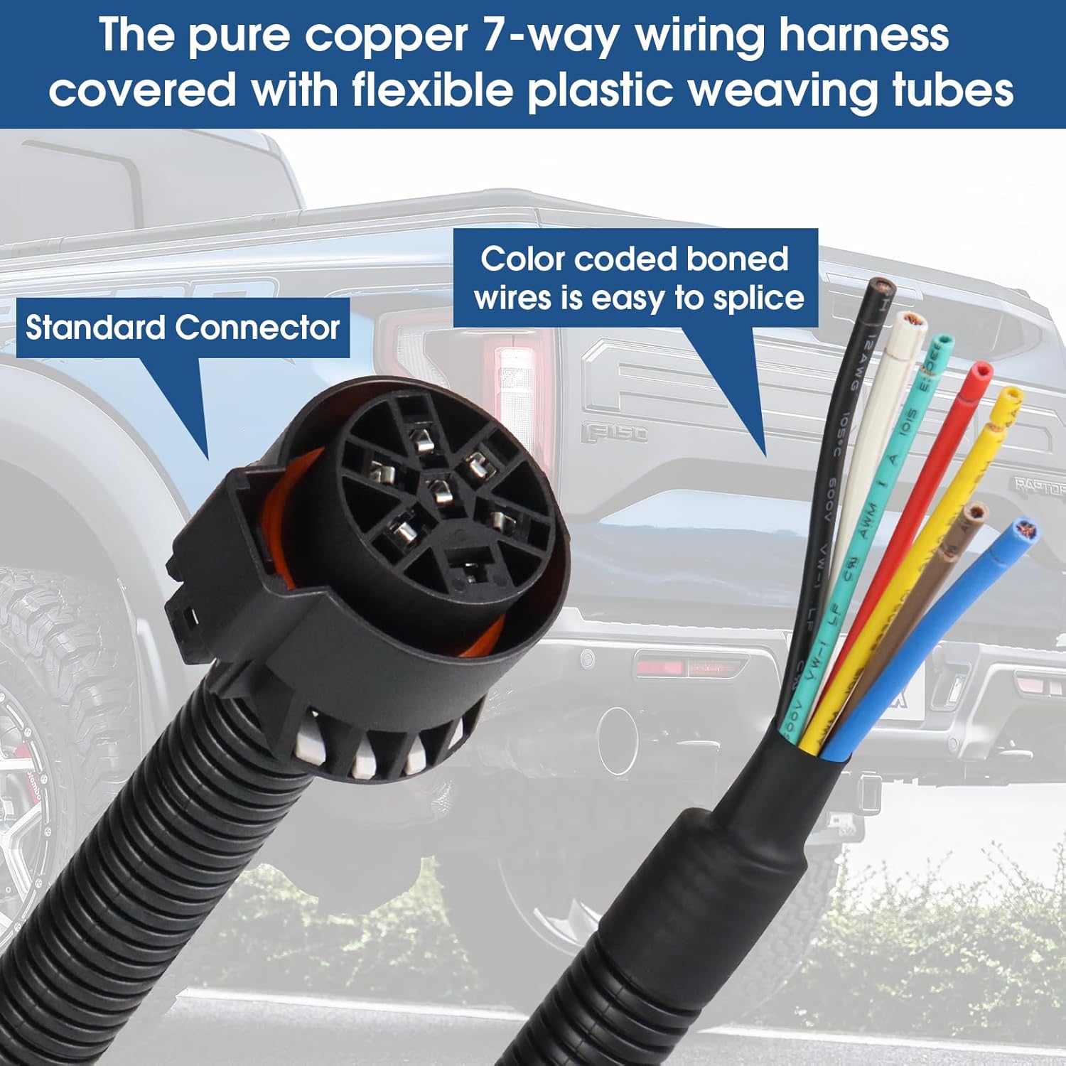 Trailer Wiring Harness Kit,Towing Solutions Multi-Tow Wiring Kit with Bracket,7 Way Trailer Hitch Harness Truck Plug for Ford F-150 F-250 F-350 GM Chevy Dodge Ram,7 Blade and 4 Flat Connector