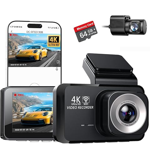 4K Dual Channel Dash Cam Front and Rear Free 64GB Card Included 5 8GHz WiFi Dash Camera for