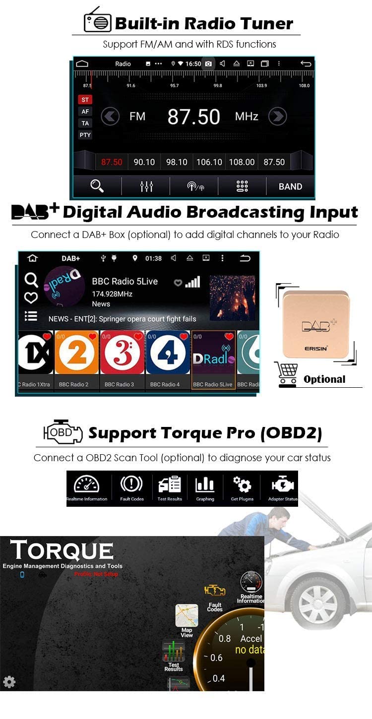 【8-Core 4GB+64GB】Erisin 9 pollici Android 12 Autoradio GPS Navigatore per VW Golf 5/6 Polo 6R Scirocco Passat Tiguan Touran Caddy T5 Seat Skoda CarPlay Android Auto Bluetooth DAB+ WiFi DSP USB OPS