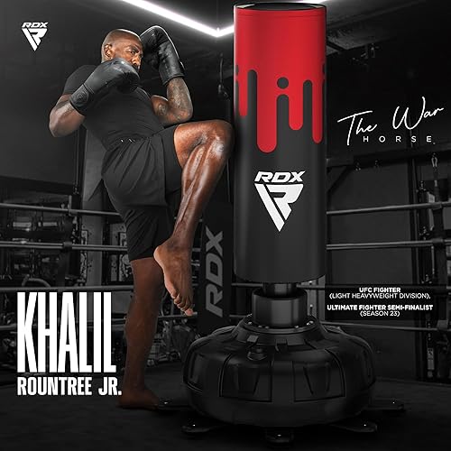 Miniatura 3 de RDX Saco de boxeo independiente XXL de 6 pies con guantes y funda, bolsa de pedestal pesada con soporte para kickboxing, boxeo, artes marciales