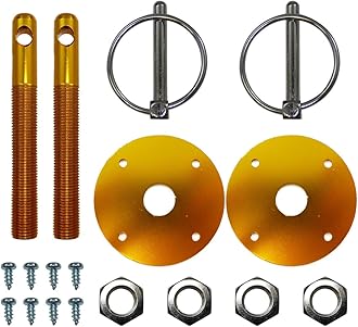Aluminum Universal Hood pin set kit Chrome Hardware Flip Over Made for Chevy Mopar GM Hot Rod Street Rod Drag racing Race Muscle Car 1/2" (Gold)