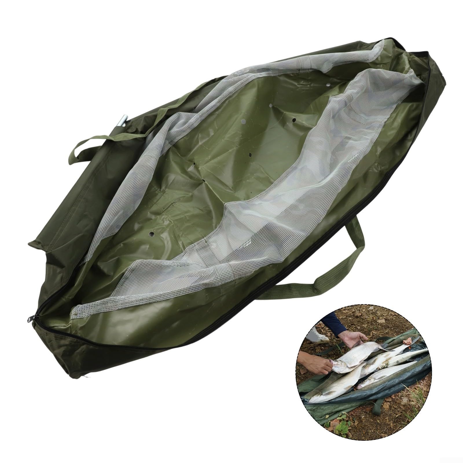 Sac de transport de pêche en tissu Oxford avec règle étanche, 117 cm, rangement pour mesure de carpe