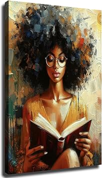 Black woman Reading Wall Art, Black girl Poster, Black woman Decor, African woman wall art, black girl framed poster, black artwork print, Ready to Hang Framed,12 * 18 irch