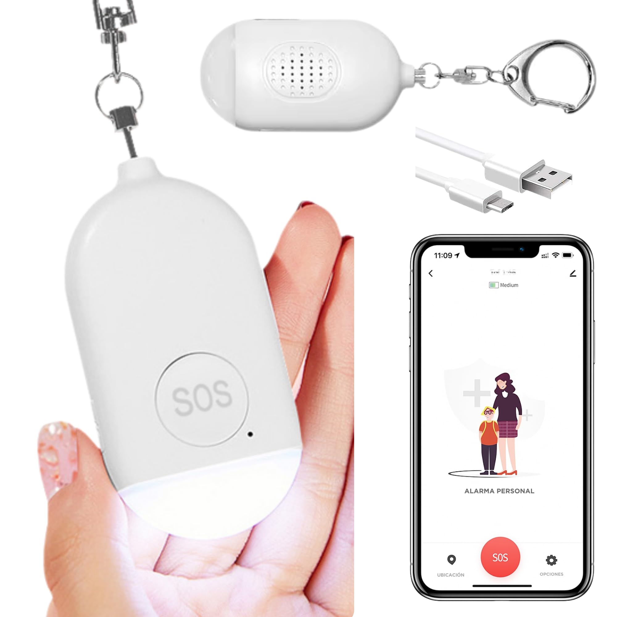 Smartia – Alarma Personal de Emergencia 2026, Botón de Aviso con Ubicación GPS, Envio de SMS con App incluida, Llavero autodefensa con Alarma 130dB y Linterna, Seguridad para Mayores, Mujeres y niños