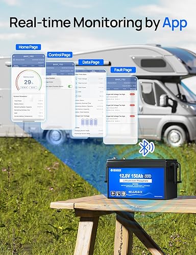 Miniatura 6 de DC HOUSE Batería de litio LiFePO4 de 12 V 150 Ah con indicadores de estado SOC, Bluetooth y corte de baja temperatura, batería de litio de 12 V de