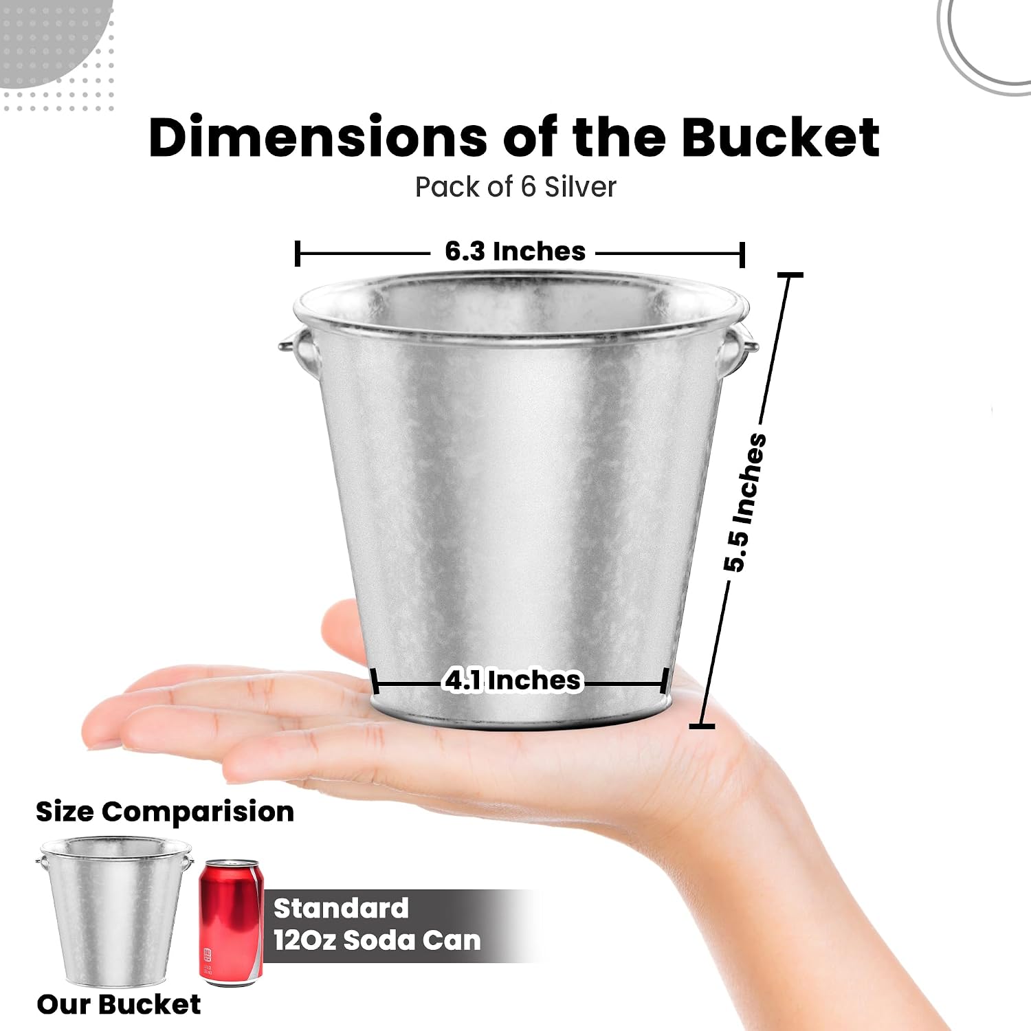 Colorlaza Galvanized Bucket, Metal Buckets with Handle 6 Pcs Leak Proof & Rust Resistant 48 fl oz Capacity - Best for Party Décor, Organizing & Decorating Easter Silver Bucket (Large 6.3" Top) image 2