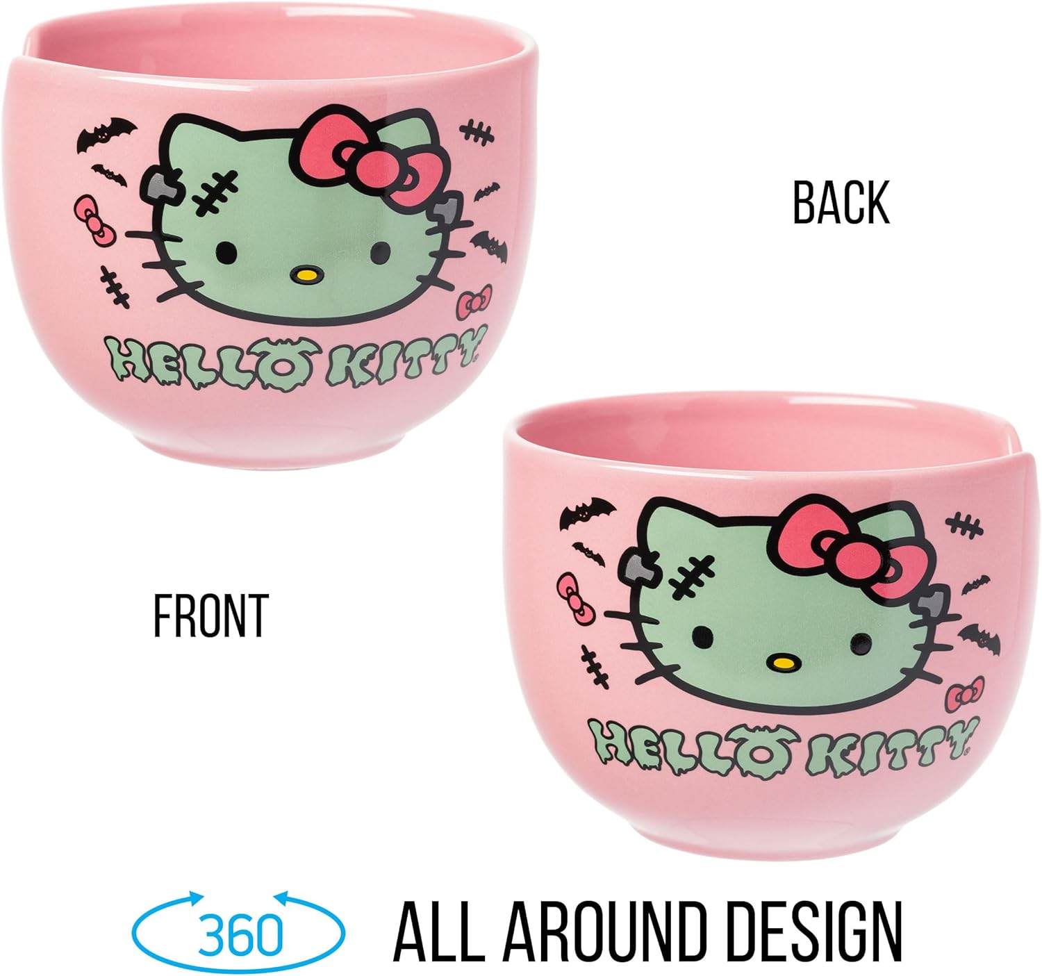 Silver Buffalo Sanrio Hello Kitty Halloween Spooky Frankenstein Ceramic Ramen Bowl with Chopsticks, Microwave Safe, 20 Ounces - Image 5