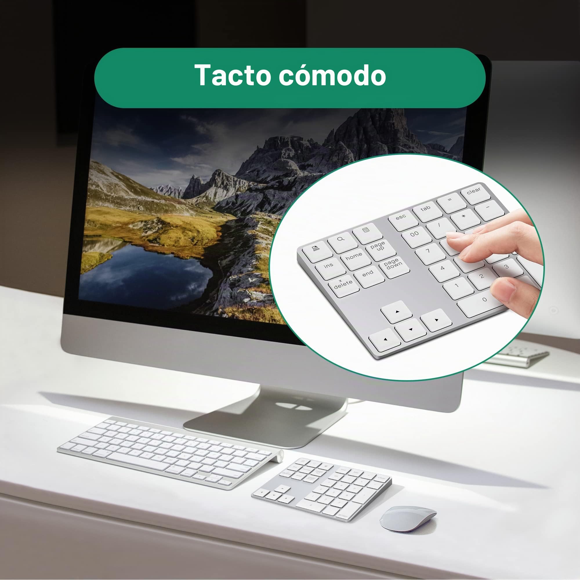 Teclado Numérico Inalámbrico, Mini Teclado Bluetooth con 34 Teclas para Apple PC soporta Sistema Windows, iOS, Android, Plata