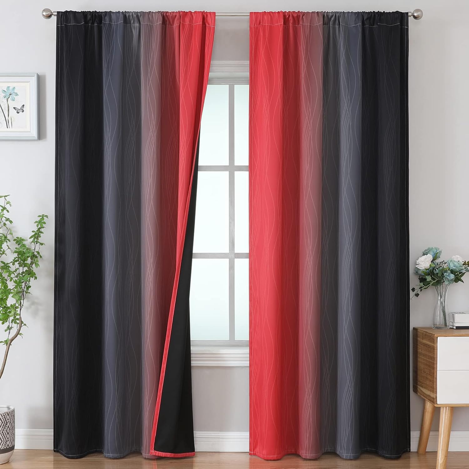 Estelar Textiler Black and Red Blackout Curtains 84 Inch Length 2 Panels, Room Darkening Rod Pocket Ombre Curtains for Bedroom, Thermal Insulated Light Blocking Gradient Drapes for Playroom, 52Wx84L 52"W x 84"L (Pack of 2) Red and Black