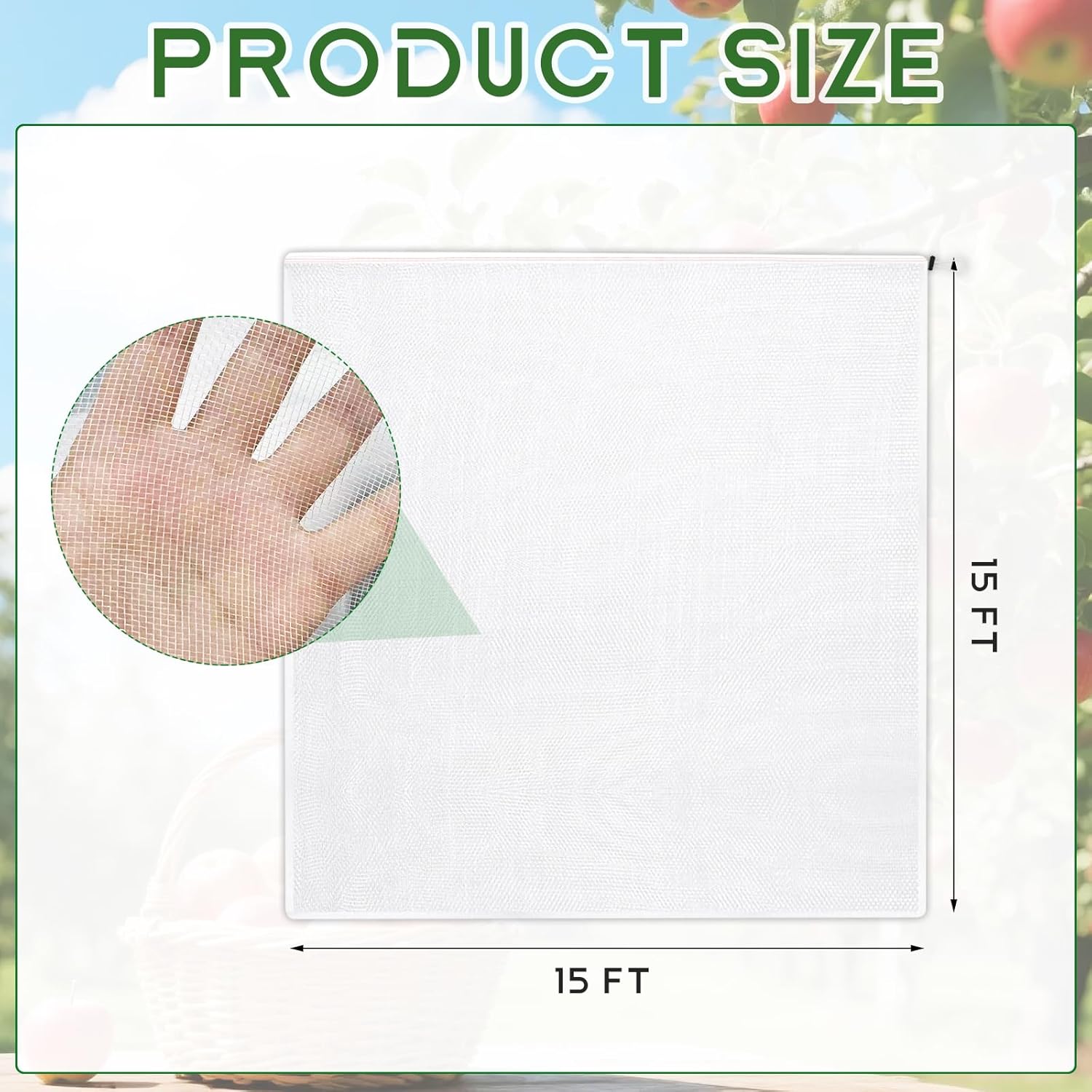 15X15 Feet Large Fruit Tree Netting Garden Netting with Zipper and Drawstring Plant Netting Insect Bird Cover for Fruits Vegetables Tree Garden Shrubs Protection