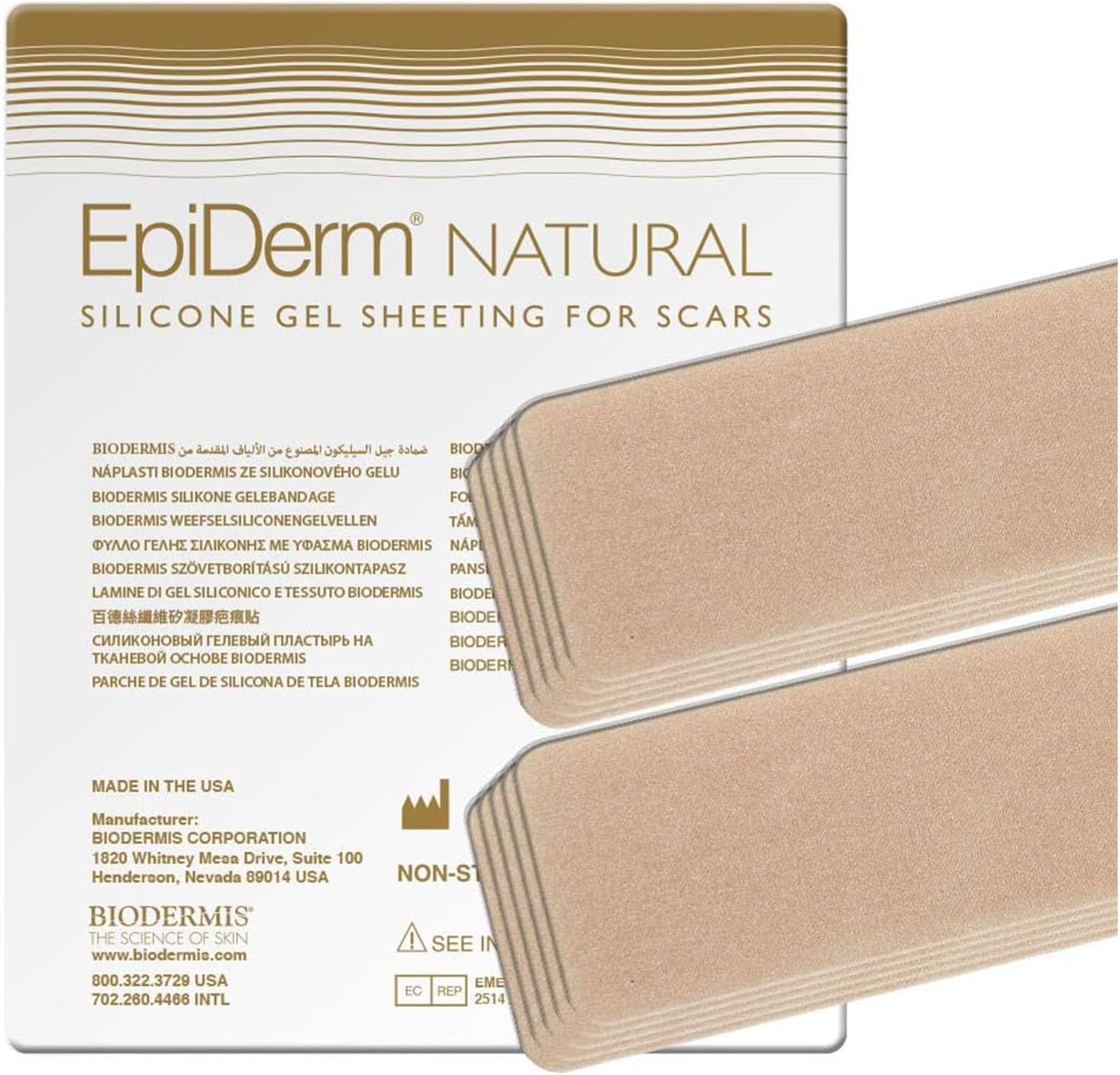 Epi-Derm Long Strips, Premium Grade Silicone Scar Sheets for C-Section, Tummy Tuck, Hysterectomy & Cardiac Surgery Scars, Reusable Silicone Gel Sheets for Scars 1.4 x 11.5 in - 5 Pairs, Natural