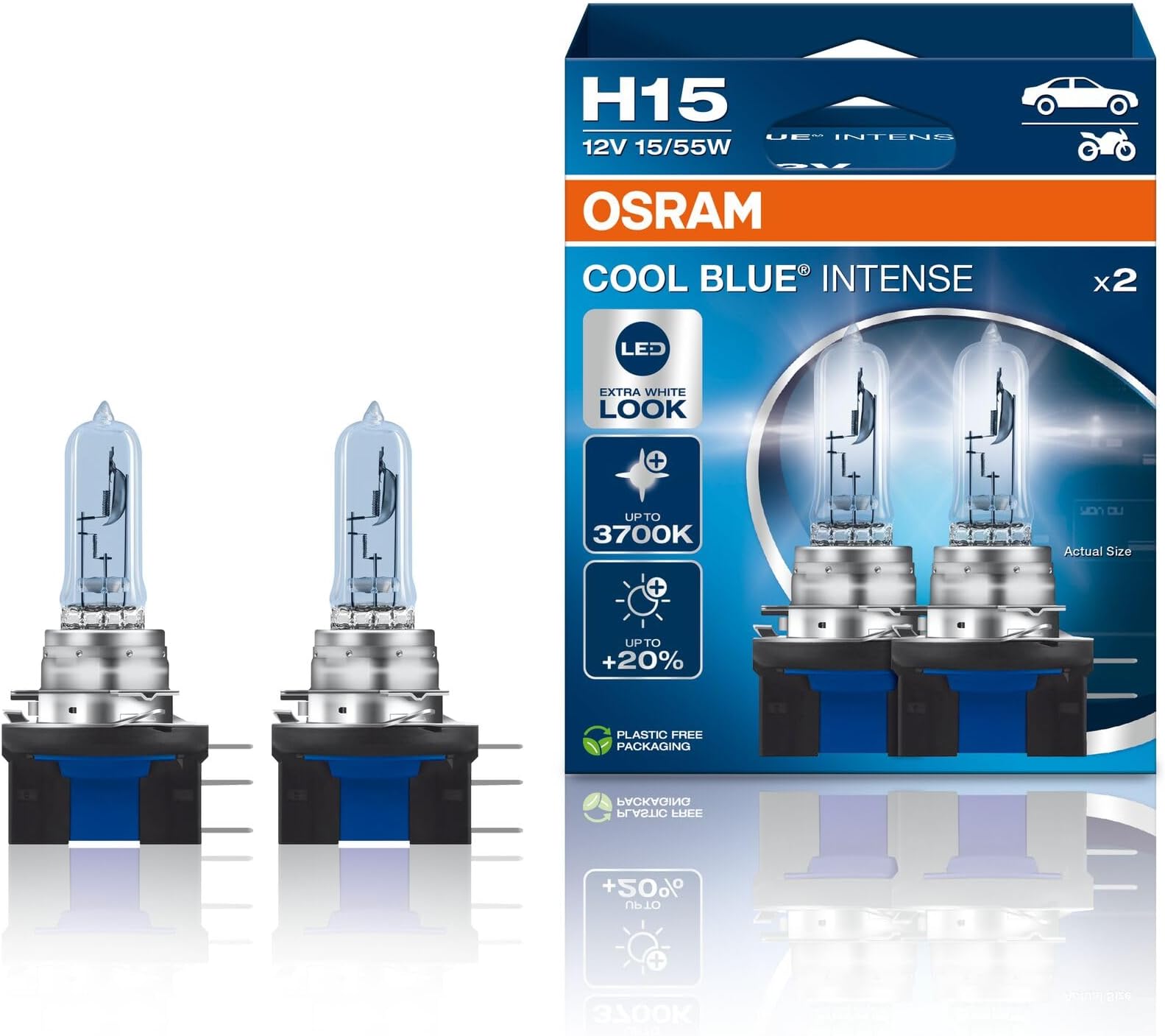 AutimHoo NSE H15, 20% more brightness, up to 3,700K, halogen headlight lamp, LED look, duo box (2 lamps) 64176CBN-HCB