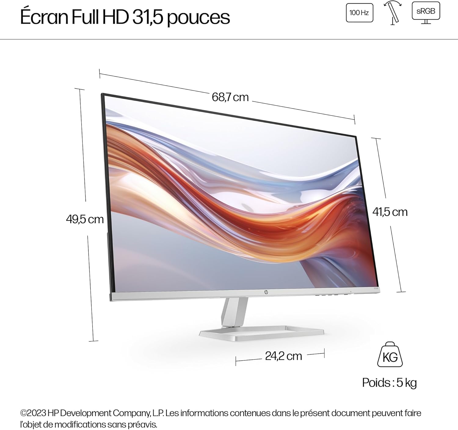 HP Series 5 31.5 inch FHD Monitor - 532sf, 80 cm, W128952815 (Monitor - 532sf, 80 cm (31.5), 1920 x 1080 Pixels, Full HD, LCD, 7 ms, Silver)