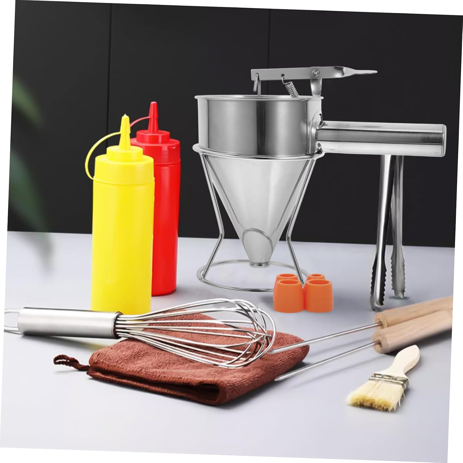 Cabilock Diy Funnel Detachable Batter Dispenser for Pancake Cake Cookies Wide Mouth Opening Stainless Steel Easy to Clean for Boys and Girls