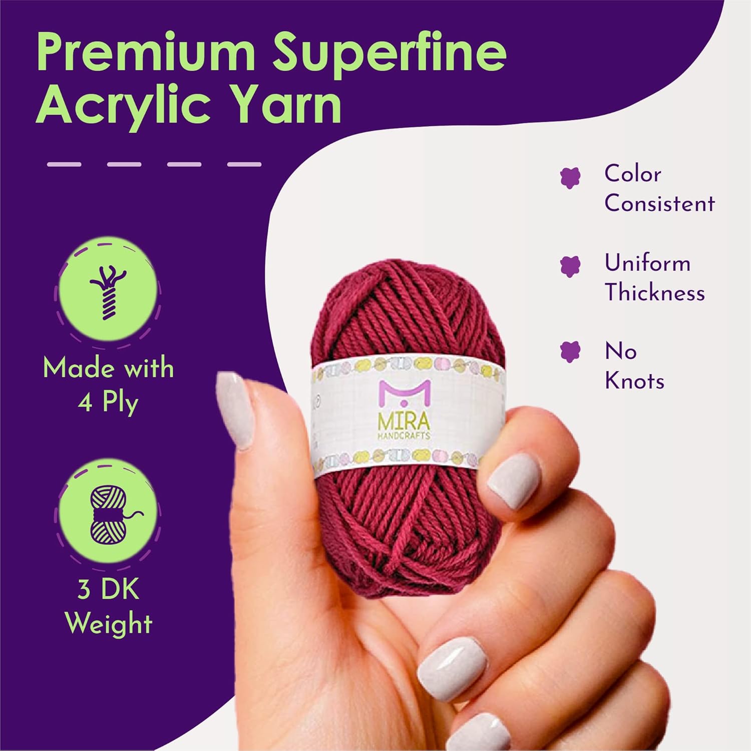 Mira HandCrafts 60 Yarn Bonbons - Total of 1312 Yards Acrylic Yarn for Knitting and Crochet - Includes 7 E-Books for Inspiration - Perfect for Beginners