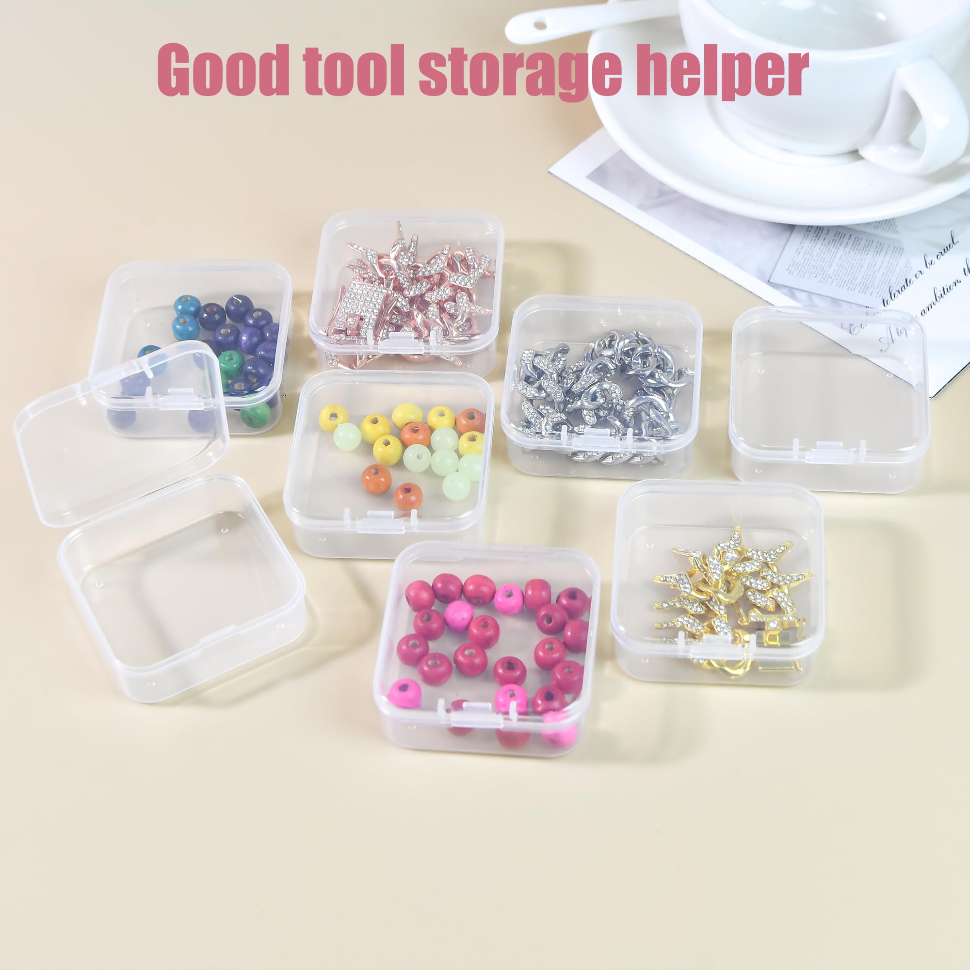 Caja organizadora de cuentas, 30 organizadores de cuentas pequeñas con cajas de plástico de almacenamiento, mini cajas transparentes de almacenamiento de cuentas con tapa con bisagras para hacer