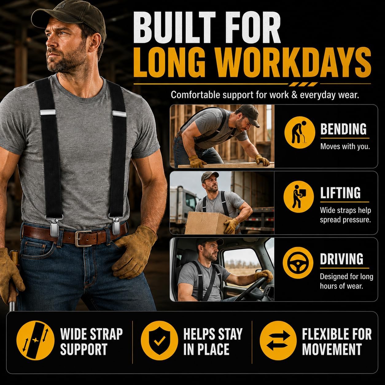2-Inch Heavy Duty Work Suspenders for Men, Strong Metal Clips
