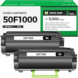 50F1000 Black Toner Cartridge with Chip 2-Pack High Yield Replacement for Lexmark 50F1000 50F1H00 Toner Compatible with Lexmark MS310 MS312 MS315 MS410 MS415 MS510 MS610 Laser Pri…