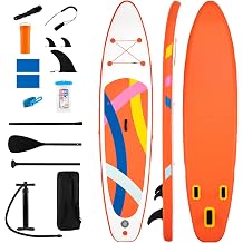 11FT Inflatable Paddle Board with SUP Accessories, Stand Up Paddle Board with Removable Fins, Adjustable Paddle, Phone Pouch, Hand Pump, Leash & Carry Bag, Repair Kit