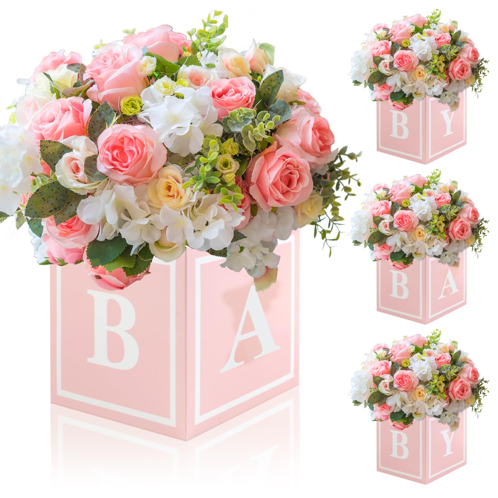 Para Centro De Mesa De Baby Shower Rosa Y Plata Decoración De Baby