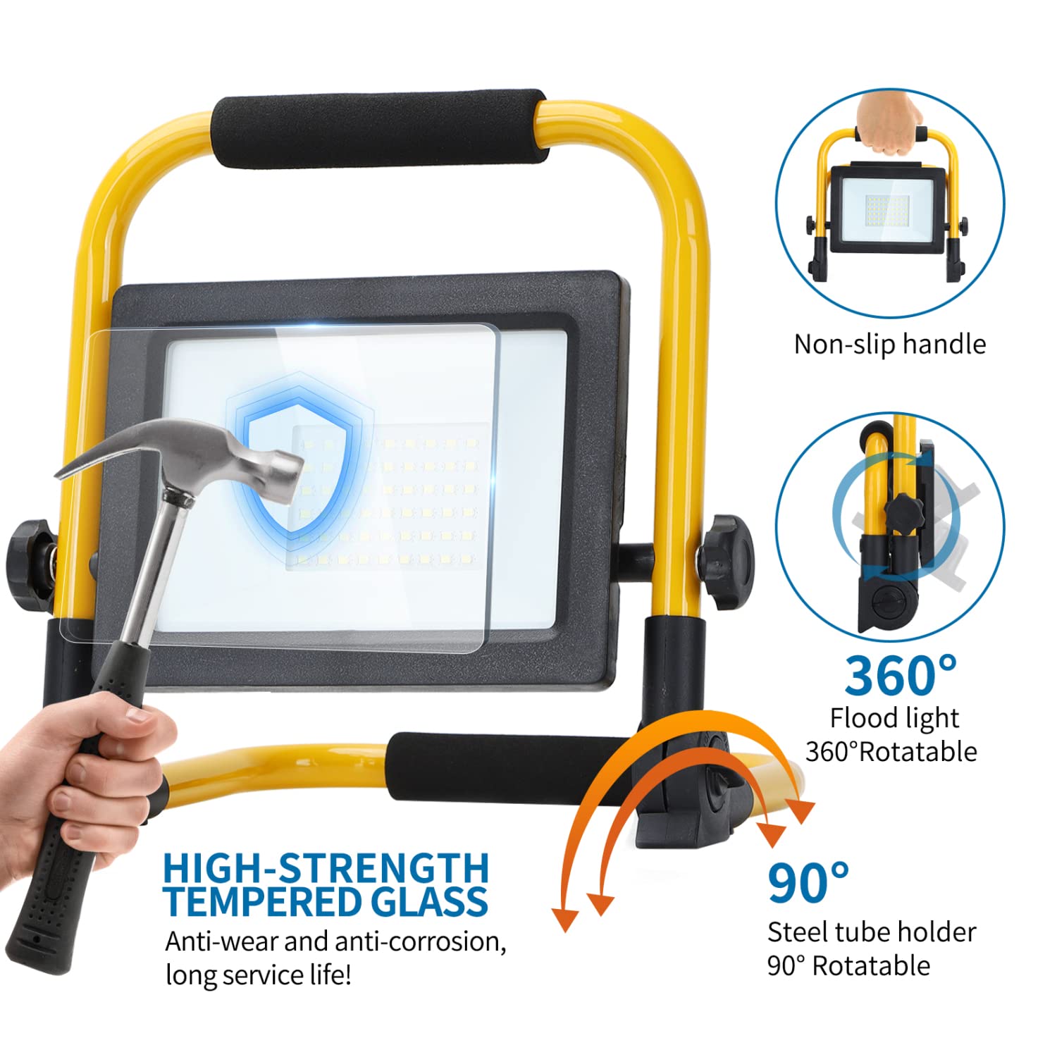 Aigostar Foco de Trabajo LED 30W,6500K Luz Blanca, 2740LM Luz de Trabajo con Giratorio 360º,Cable de 1.8M para Uso en Interiores y Exteriores,para Obra, Taller, Garaje, 2 piezas