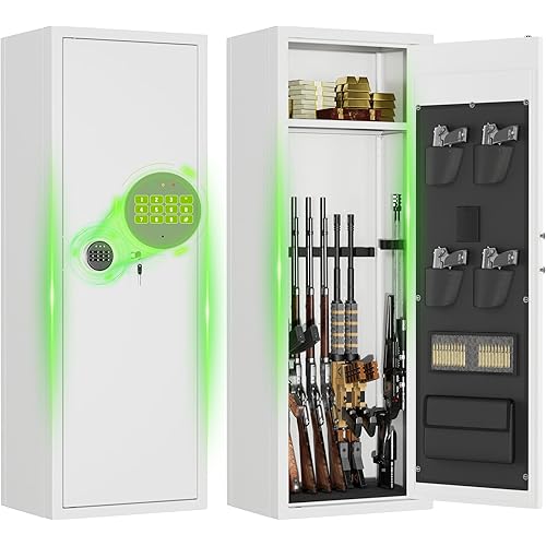 Greenvelly 14-16 Gun Safe for Rifles and Pistols, Rifle Safe with Keyboard Lock, Gun Cabinet for Rifles and Shotguns, Quick Access Fireproof Gun Safe with Pocket and Gun Rack for Home, White