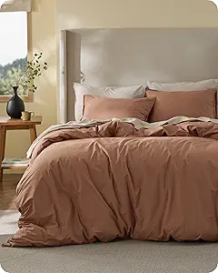 Bedsure Cotton Duvet Cover Full - Luxury Slub Weave 100% Cotton Duvet Cover with a Linen Like Textured, Easy Change Durable Bedding, Mocha Mousse, 80" x 90"