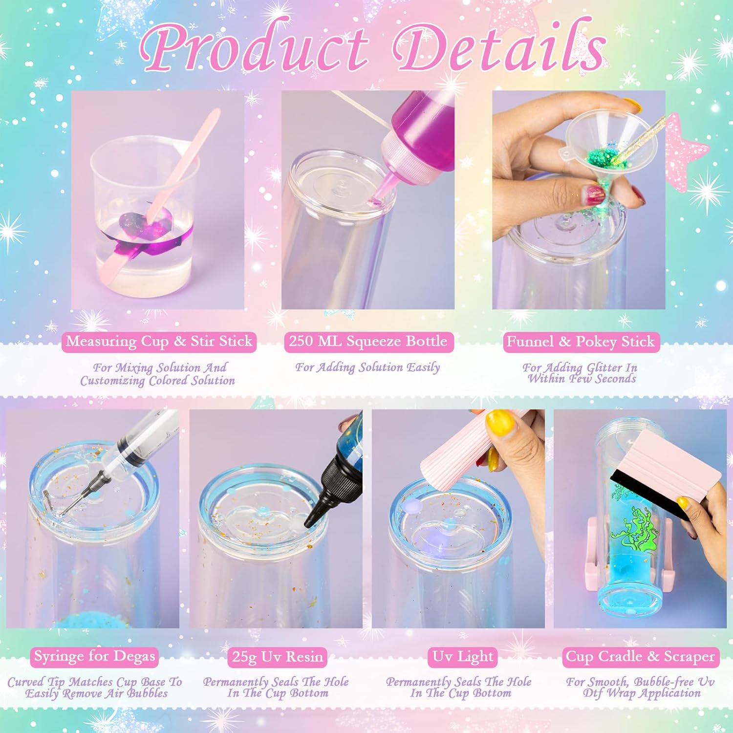 6 Pack 24 Oz Acrylic Lava Lamp Snow Globe Tumbler Diy Starter Kit, Double Wall Plastic Pre-Drilled Snowglobe Tumbler Supplies Craft Tool Set