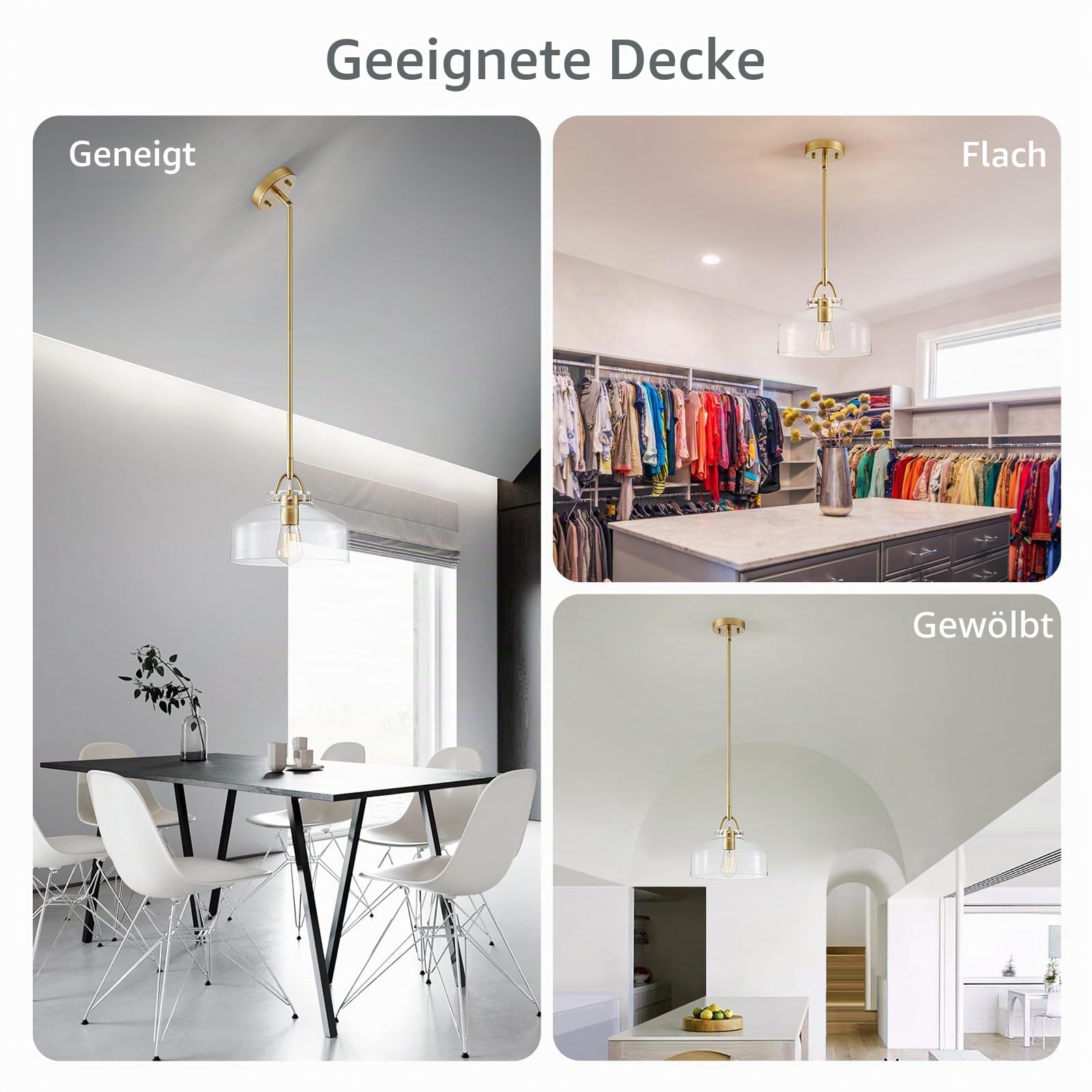 WUZUPS Kronleuchter Rustikale Bauernhaus Industrielle Runde Decke Pendel LED-Leuchte mit klaren Glasschirmen für Esszimmer Küche Insel Foyer Eingangsbereich, H24 W27, E27 Base, Gold